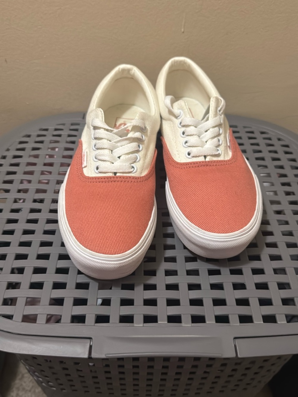 Vans Platform Canvas Sneakers in Coral and White